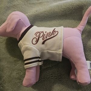 Pink Dog Plush Toy with Cream Varsity Sweater